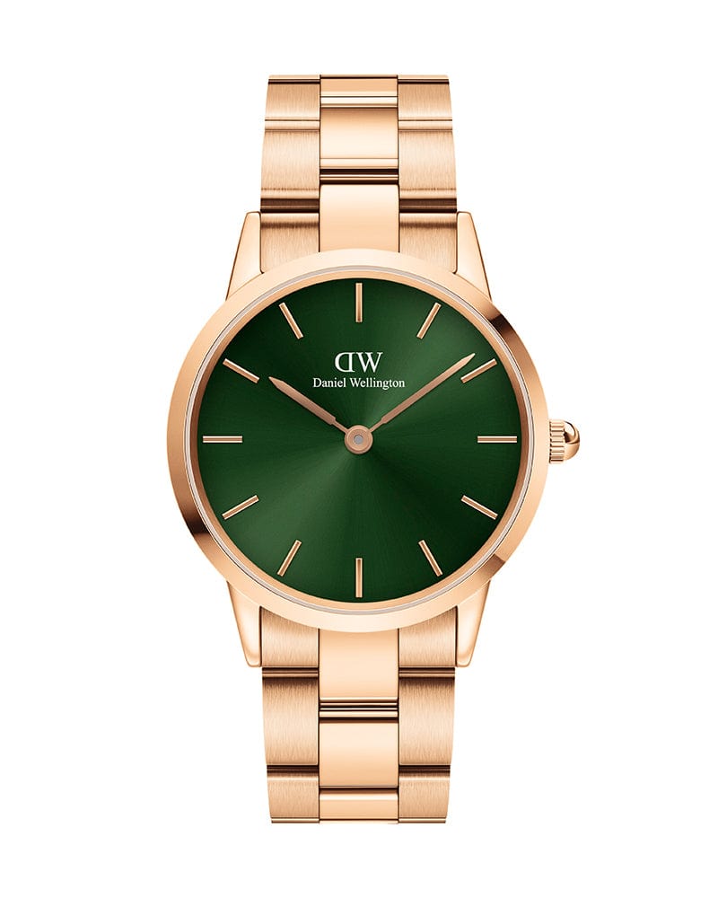 Daniel Wellington Iconic Link Emerald Green Dial Rose Gold Steel Strap Watch For Women - DW00100419