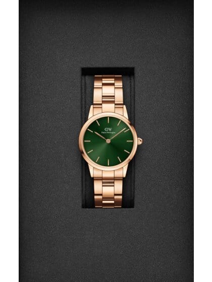 Daniel Wellington Iconic Link Emerald Green Dial Rose Gold Steel Strap Watch For Women - DW00100421