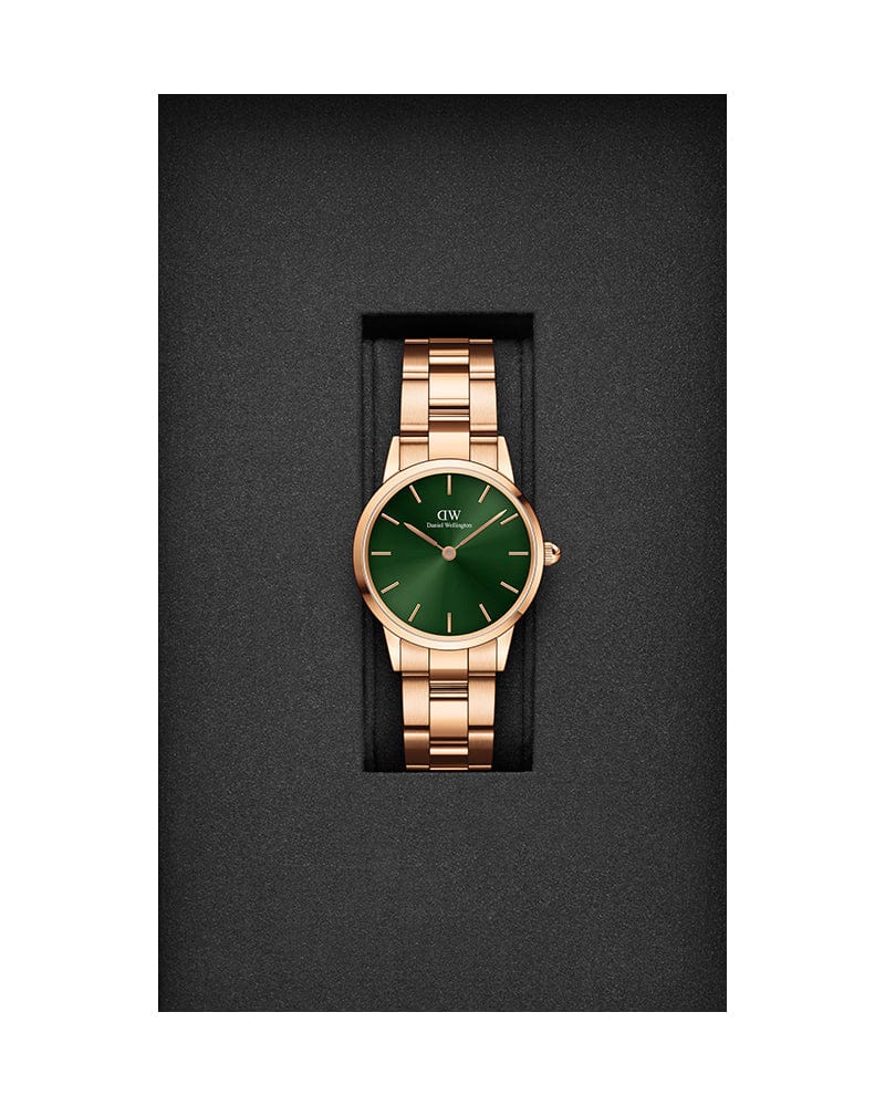 Daniel Wellington Iconic Link Emerald Green Dial Rose Gold Steel Strap Watch For Women - DW00100421