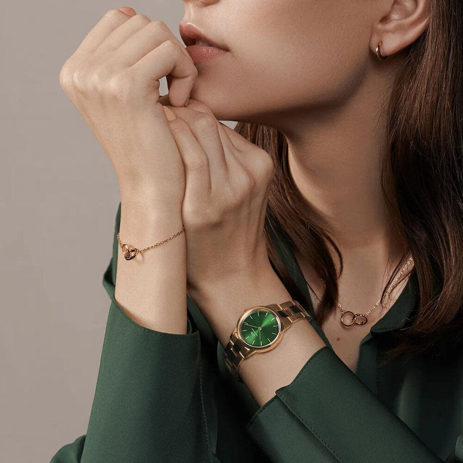 Daniel Wellington Iconic Link Emerald Green Dial Rose Gold Steel Strap Watch For Women - DW00100421