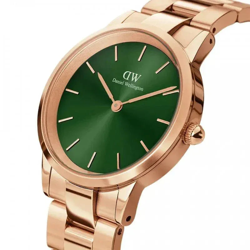 Daniel Wellington Iconic Link Emerald Green Dial Rose Gold Steel Strap Watch For Women - DW00100421