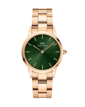 Daniel Wellington Iconic Link Emerald Green Dial Rose Gold Steel Strap Watch For Women - DW00100421