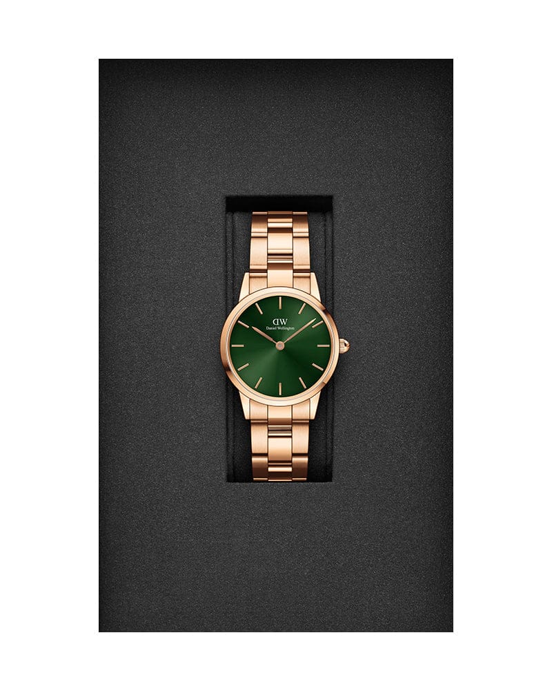 Daniel Wellington Iconic Link Emerald Green Dial Rose Gold Steel Strap Watch For Women - DW00100421