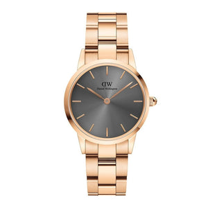 Daniel Wellington Iconic Link Grey Dial Gold Steel Strap Watch For Women - DW00100334