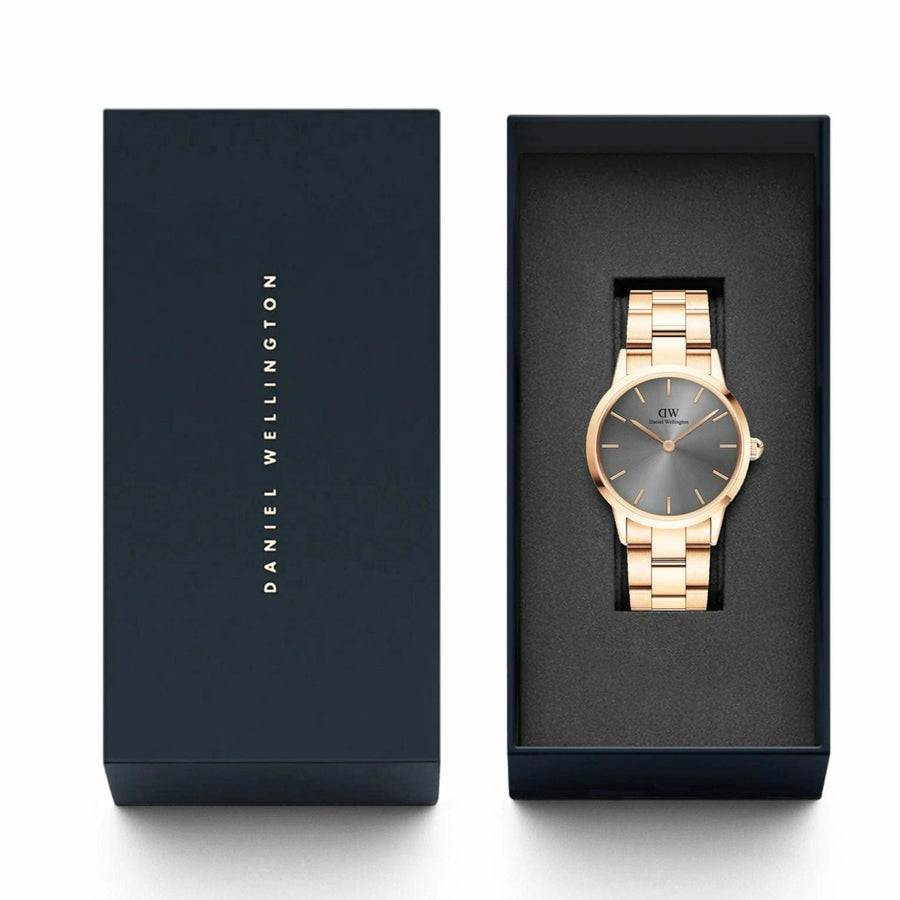 Daniel Wellington Iconic Link Grey Dial Rose Gold Steel Strap Watch For Women - DW00100332