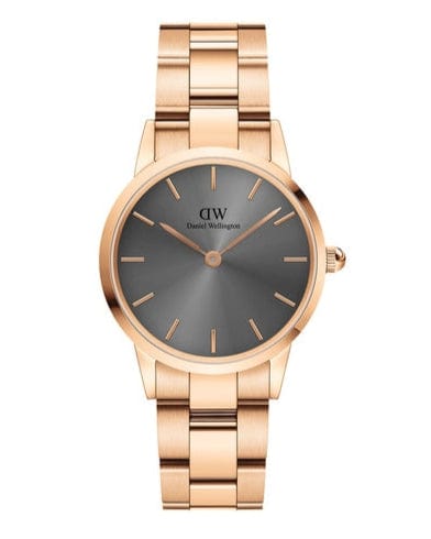 Daniel Wellington Iconic Link Grey Dial Rose Gold Steel Strap Watch For Women - DW00100332