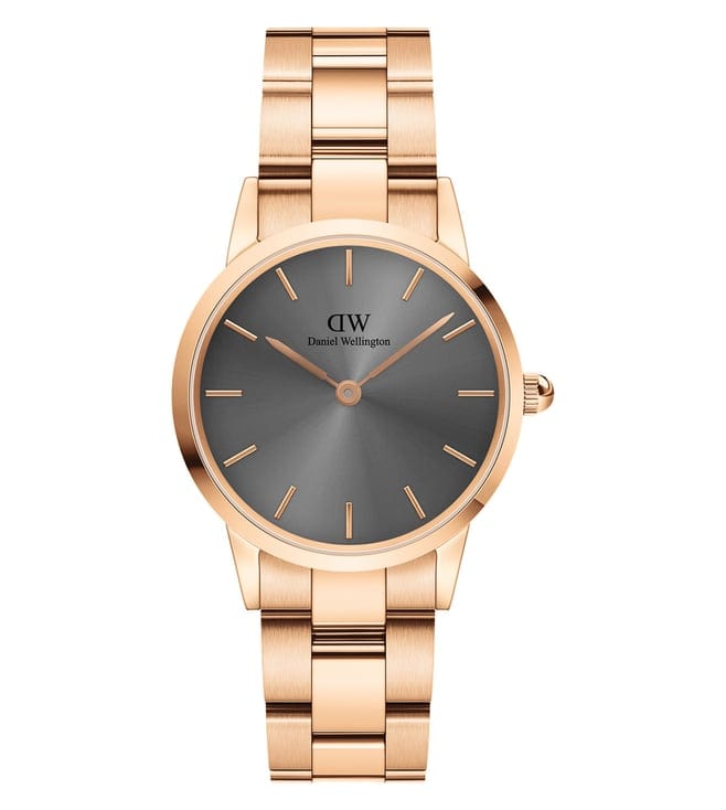 Daniel Wellington Iconic Link Grey Dial Rose Gold Steel Strap Watch For Women - DW00100336