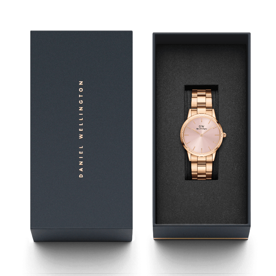Daniel Wellington Iconic Link Pink Dial Rose Gold Steel Strap Watch For Women - DW00100335