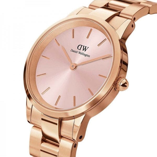 Daniel Wellington Iconic Link Pink Dial Rose Gold Steel Strap Watch For Women - DW00100335