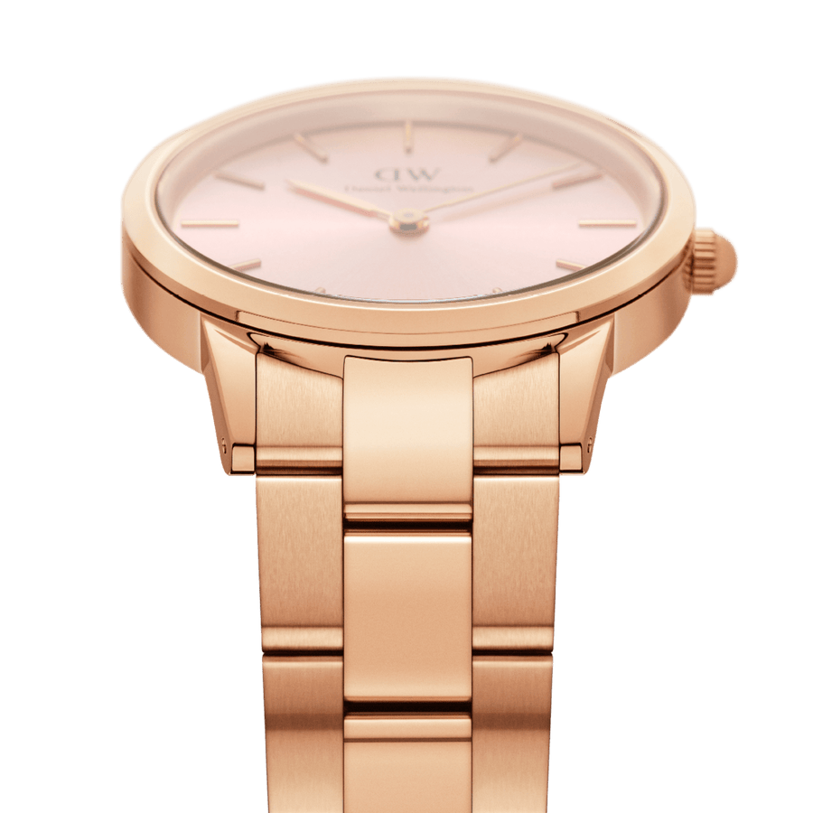 Daniel Wellington Iconic Link Pink Dial Rose Gold Steel Strap Watch For Women - DW00100335