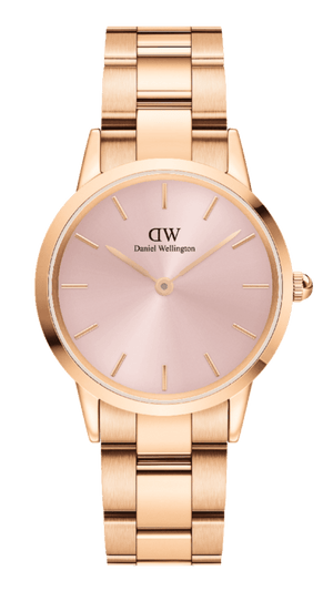 Daniel Wellington Iconic Link Pink Dial Rose Gold Steel Strap Watch For Women - DW00100335