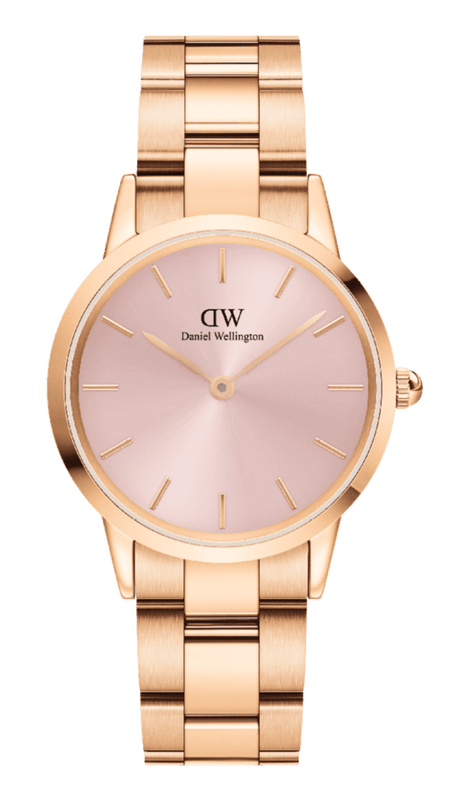 Daniel Wellington Iconic Link Pink Dial Rose Gold Steel Strap Watch For Women - DW00100335