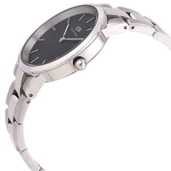Daniel Wellington Iconic Link Black Dial Silver Steel Strap Watch for Women - DW00100204