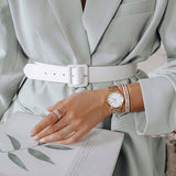 Daniel Wellington Iconic Link Rose Gold Watch on wrist