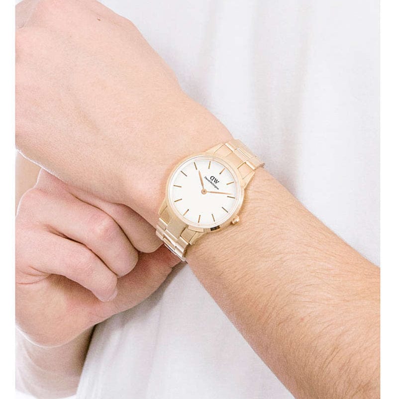 Daniel Wellington Iconic Link White Dial Gold Steel Strap Watch For Men - DW00100343