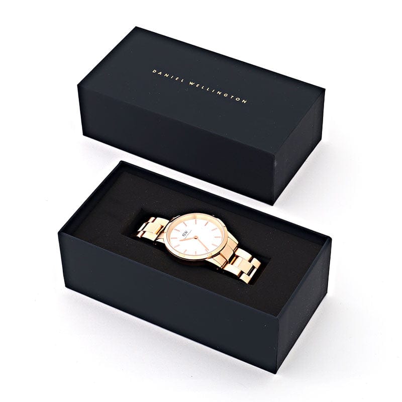 Daniel Wellington Iconic Link White Dial Rose Gold Steel Strap Watch For Women - DW00100209