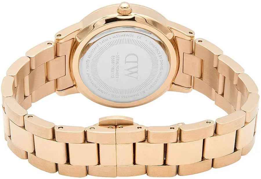 Daniel Wellington Iconic Link White Dial Rose Gold Steel Strap Watch For Women - DW00100209
