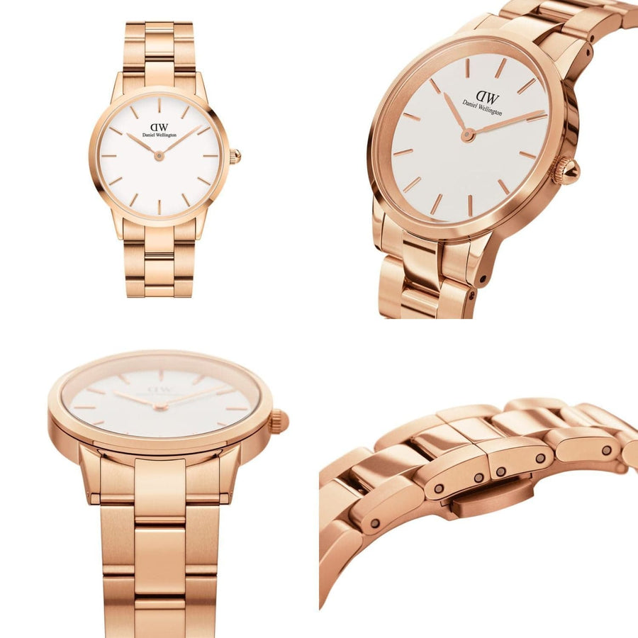 Daniel Wellington Iconic Link White Dial Rose Gold Steel Strap Watch For Women - DW00100209