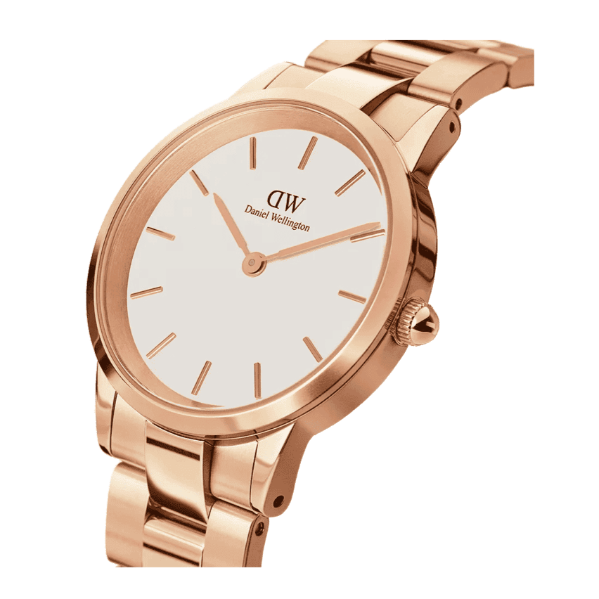 Daniel Wellington Iconic Link White Dial Rose Gold Steel Strap Watch For Women - DW00100209