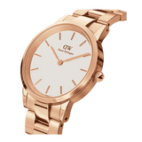 Daniel Wellington Iconic Link White Dial Rose Gold Steel Strap Watch For Women - DW00100209
