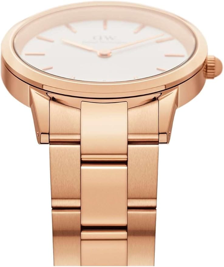 Daniel Wellington Iconic Link White Dial Rose Gold Steel Strap Watch For Women - DW00100209