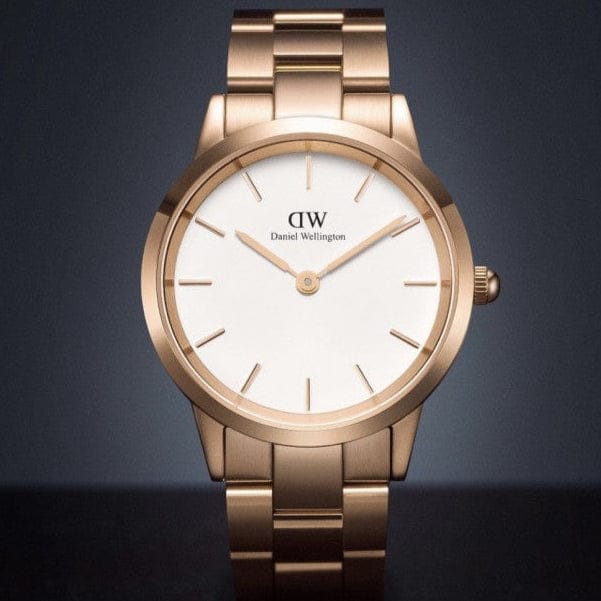 Daniel Wellington Iconic Link White Dial Rose Gold Steel Strap Watch For Women - DW00100209