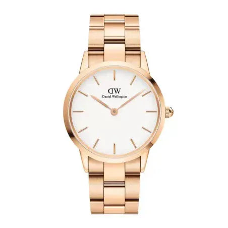 Daniel Wellington Iconic Link White Dial Rose Gold Steel Strap Watch For Women - DW00100209