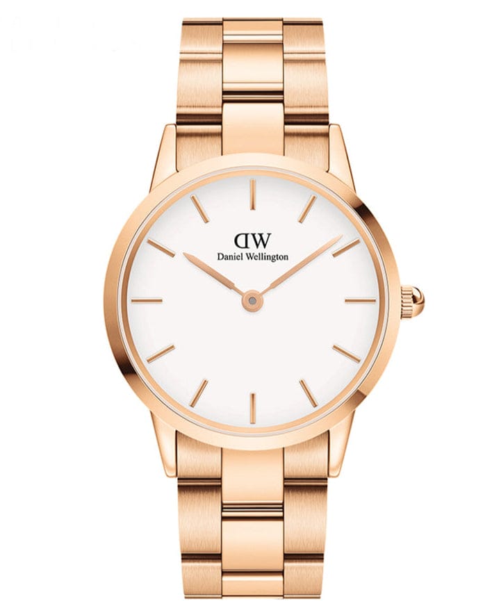 Daniel Wellington Iconic Link White Dial Rose Gold Steel Strap Watch For Women - DW00100209