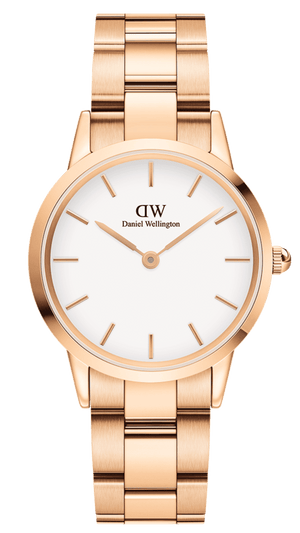 Daniel Wellington Iconic Link White Dial Rose Gold Steel Strap Watch For Women - DW00100209