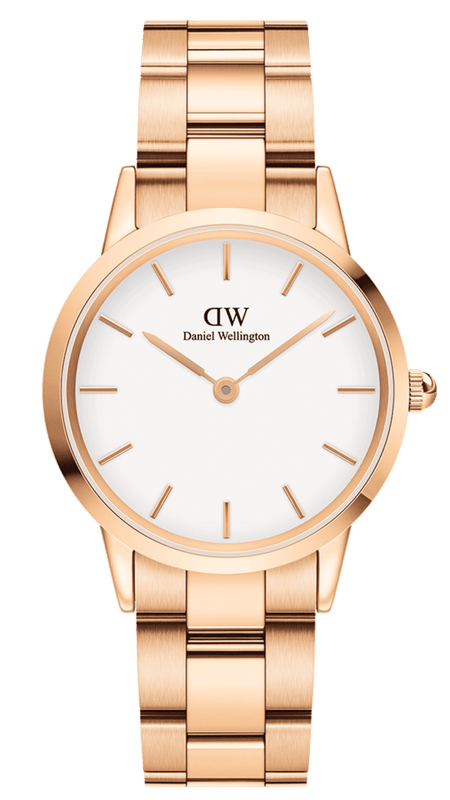 Daniel Wellington Iconic Link White Dial Rose Gold Steel Strap Watch For Women - DW00100209