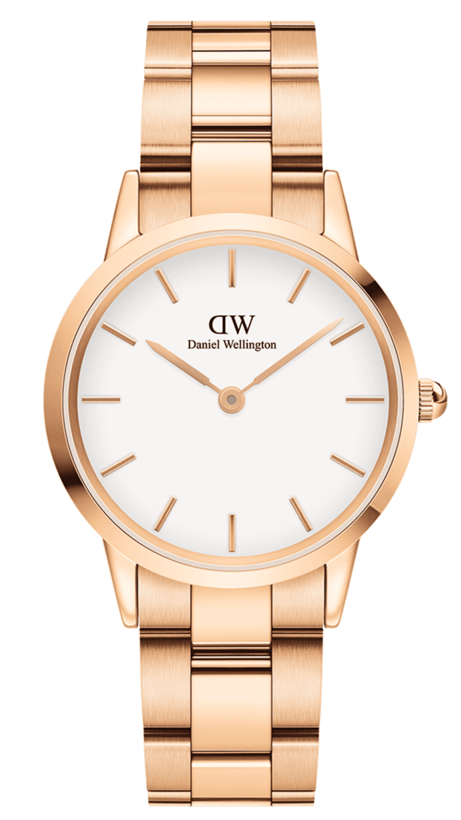 Daniel Wellington Iconic Link White Dial Rose Gold Steel Strap Watch For Women - DW00100209