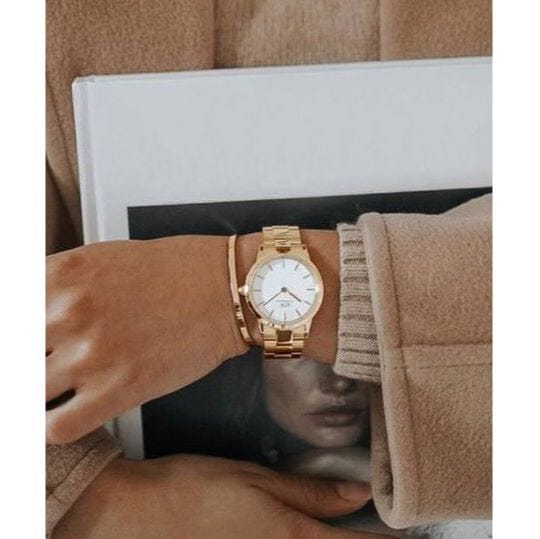 Daniel Wellington Iconic Link White Dial Rose Gold Steel Strap Watch For Women - DW00100211