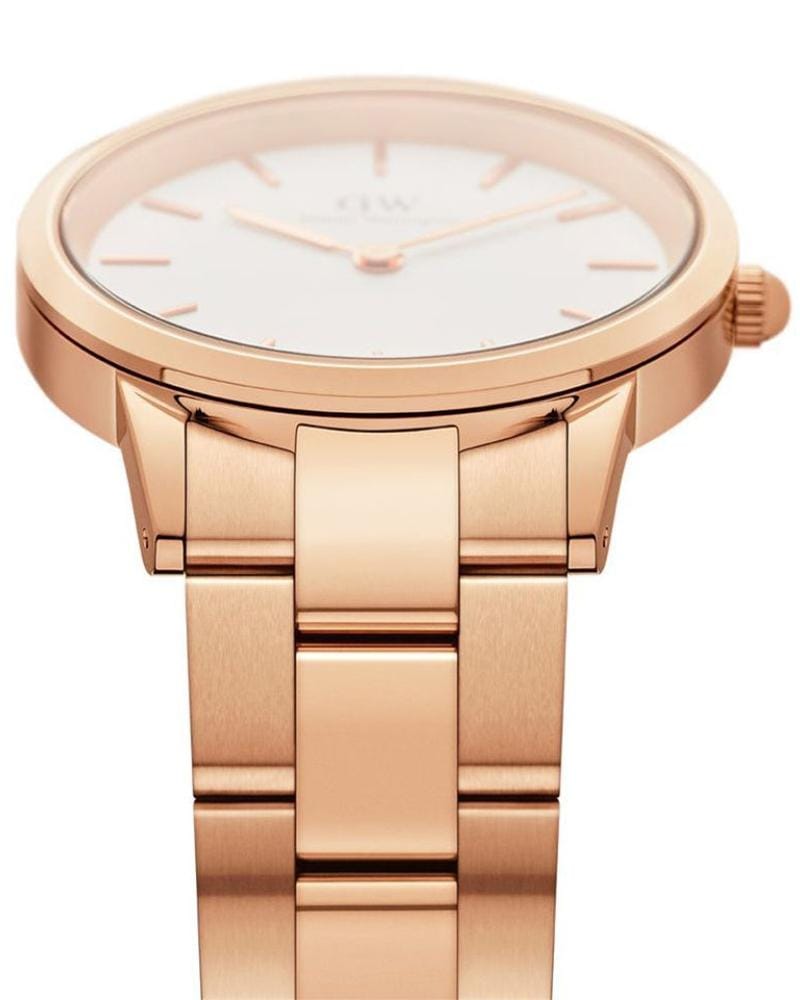Daniel Wellington Iconic Link White Dial Rose Gold Steel Strap Watch For Women - DW00100211