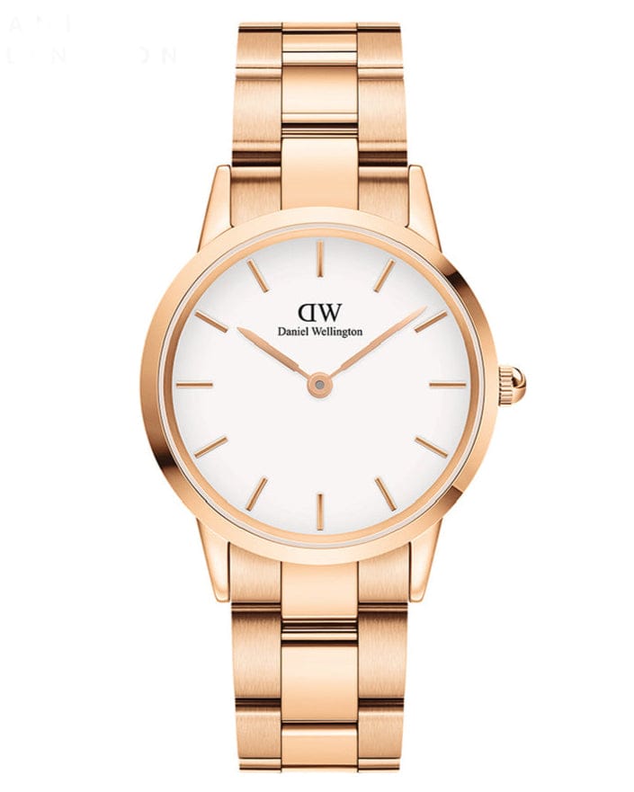Daniel Wellington Iconic Link White Dial Rose Gold Steel Strap Watch For Women - DW00100211