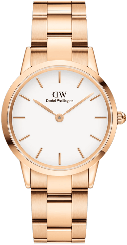Daniel Wellington Iconic Link White Dial Rose Gold Steel Strap Watch For Women - DW00100211