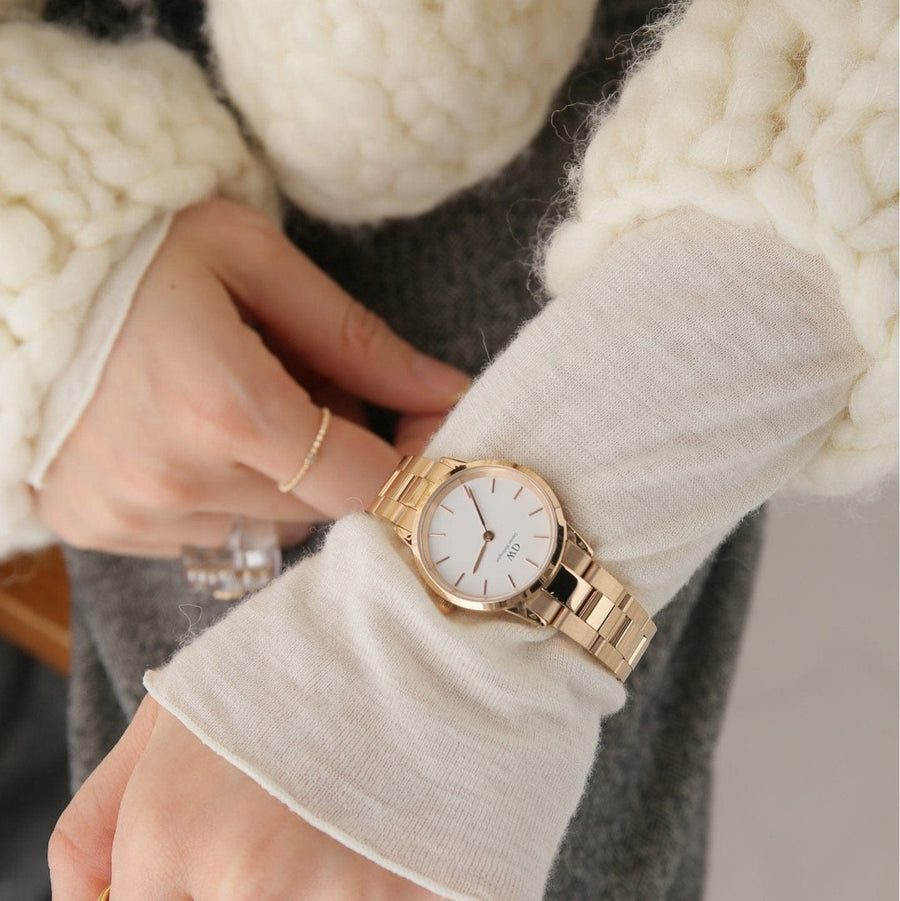 Daniel Wellington Iconic Link White Dial Rose Gold Steel Strap Watch for Women - DW00100213