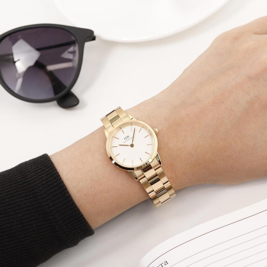 Daniel Wellington Iconic Link White Dial Rose Gold Steel Strap Watch for Women - DW00100213