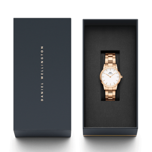 Daniel Wellington Iconic Link White Dial Rose Gold Steel Strap Watch for Women - DW00100213