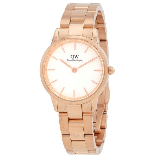 Daniel Wellington Iconic Link White Dial Rose Gold Steel Strap Watch for Women - DW00100213