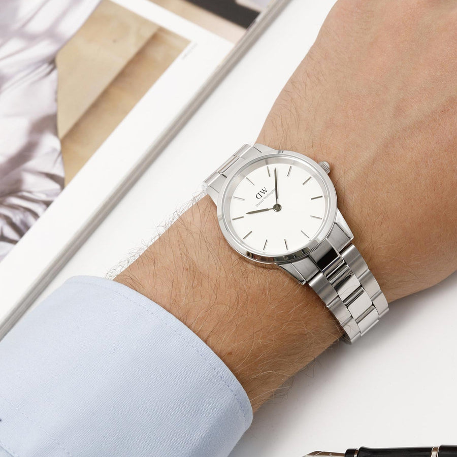 Daniel Wellington Iconic Link White Dial Silver Steel Strap Watch for Women - DW00100203