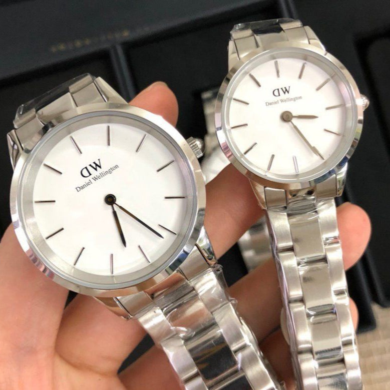 Daniel Wellington Iconic Link White Dial Silver Steel Strap Watch for Women - DW00100203