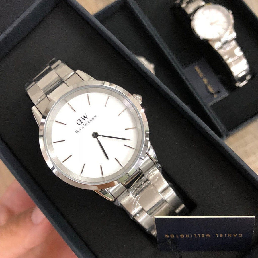 Daniel Wellington Iconic Link White Dial Silver Steel Strap Watch For Women - DW00100205