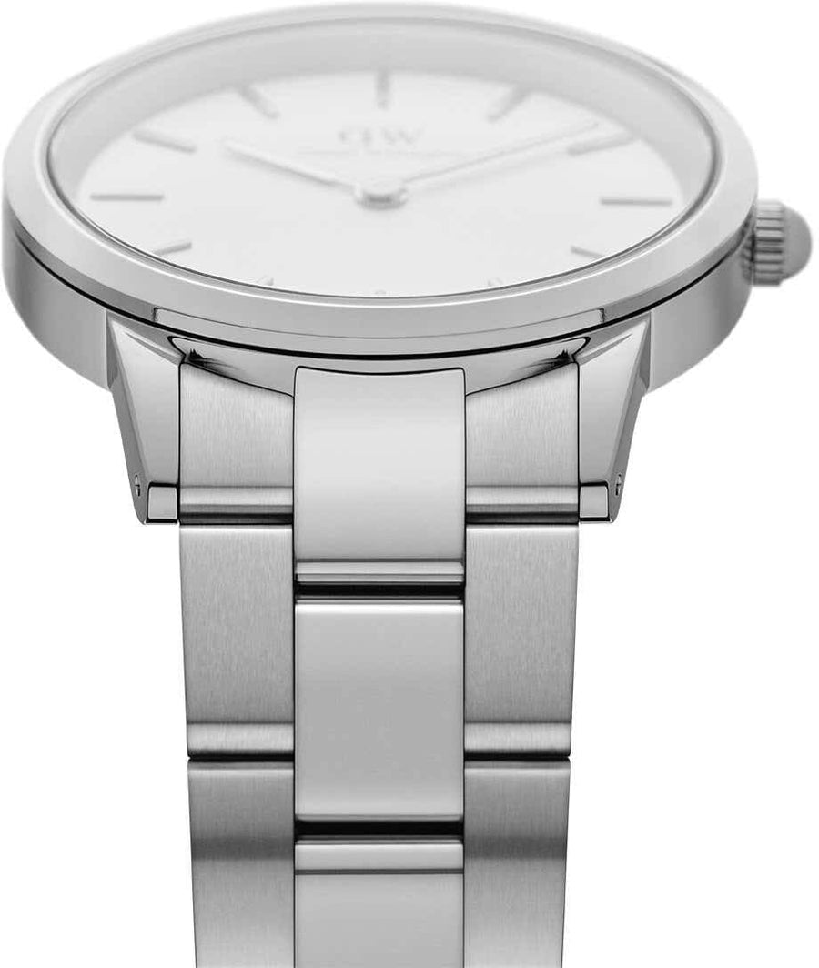 Daniel Wellington Iconic Link White Dial Silver Steel Strap Watch For Women - DW00100205