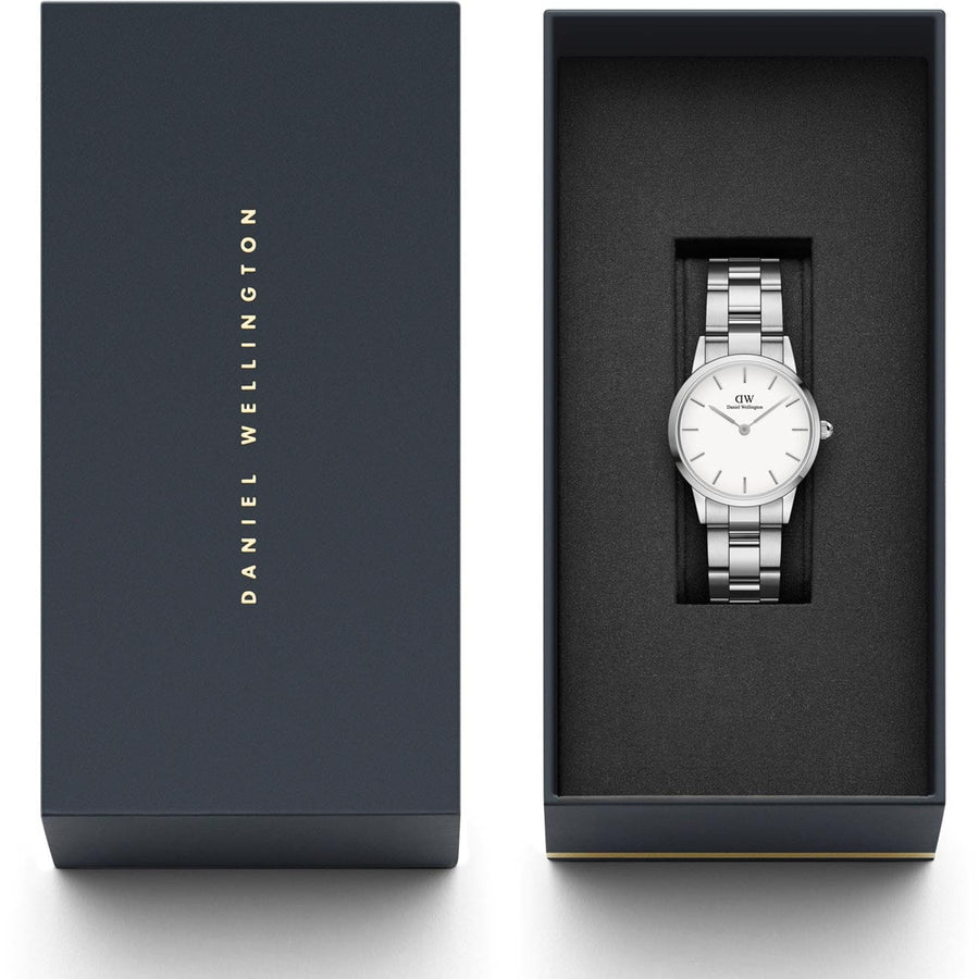 Daniel Wellington Iconic Link White Dial Silver Steel Strap Watch For Women - DW00100207