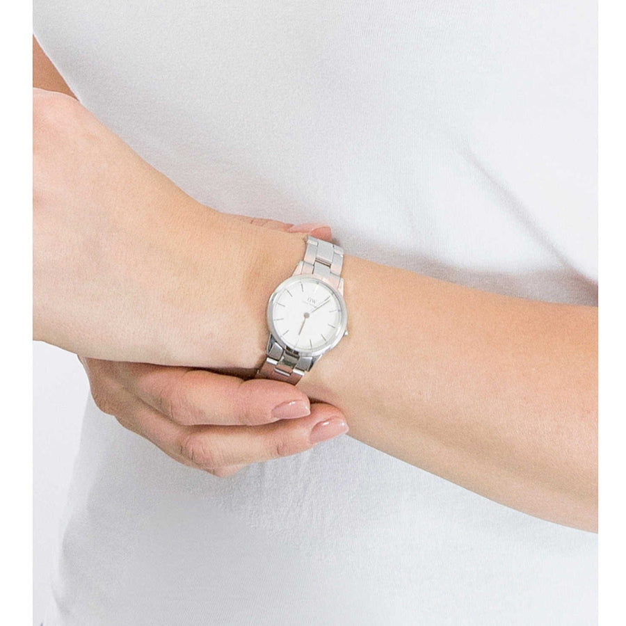 Daniel Wellington Iconic Link White Dial Silver Steel Strap Watch For Women - DW00100207