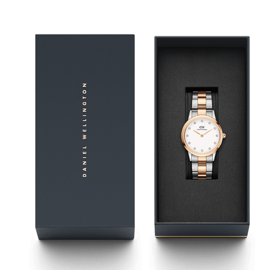 Daniel Wellington Iconic Link White Dial Two Tone Steel Strap Watch For Women - DW00100358