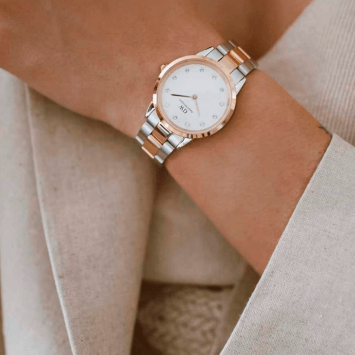 Daniel Wellington Iconic Link White Dial Two Tone Steel Strap Watch For Women - DW00100358