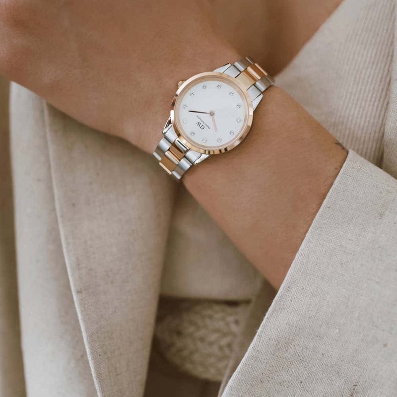 Daniel Wellington Iconic Link White Dial Two Tone Steel Strap Watch For Women - DW00100358