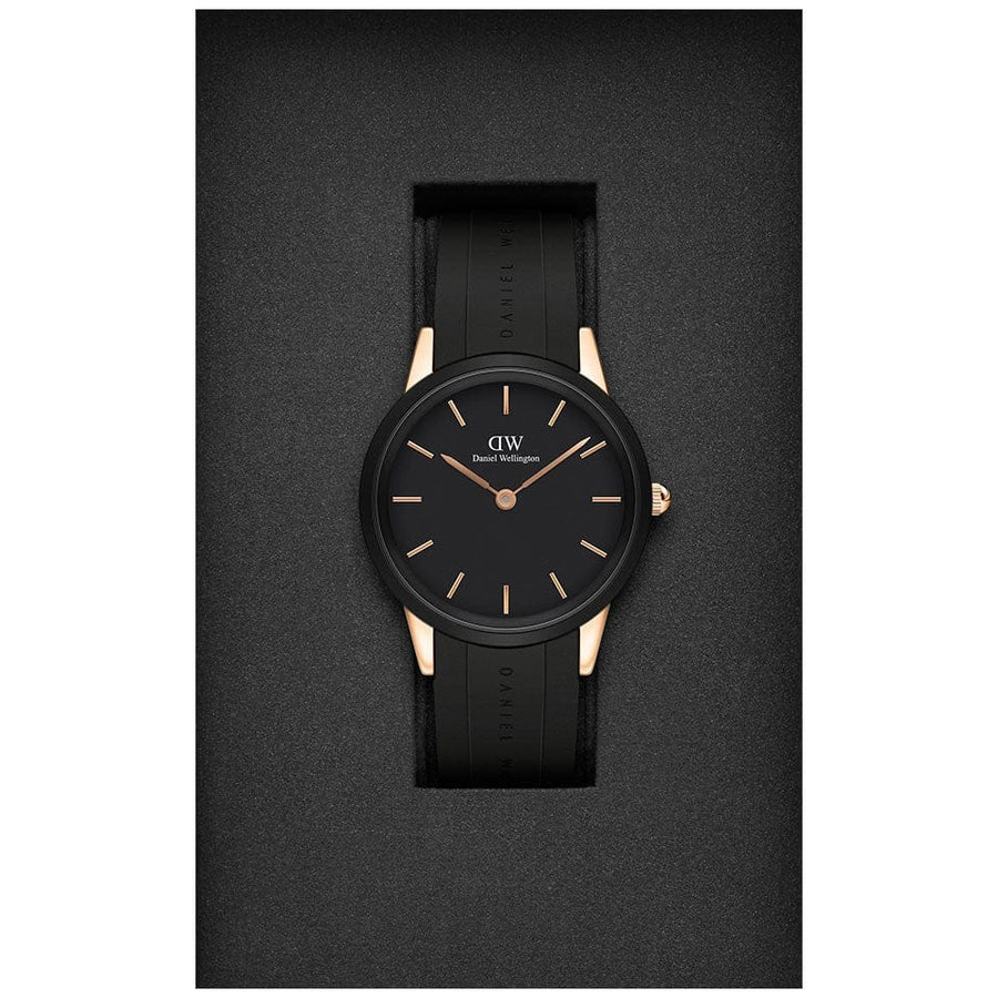 Daniel Wellington Iconic Motion Black Dial Rubber Strap Watch For Women - DW00100426