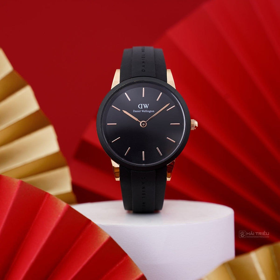 Daniel Wellington Iconic Motion Black Dial Rubber Strap Watch For Women - DW00100426